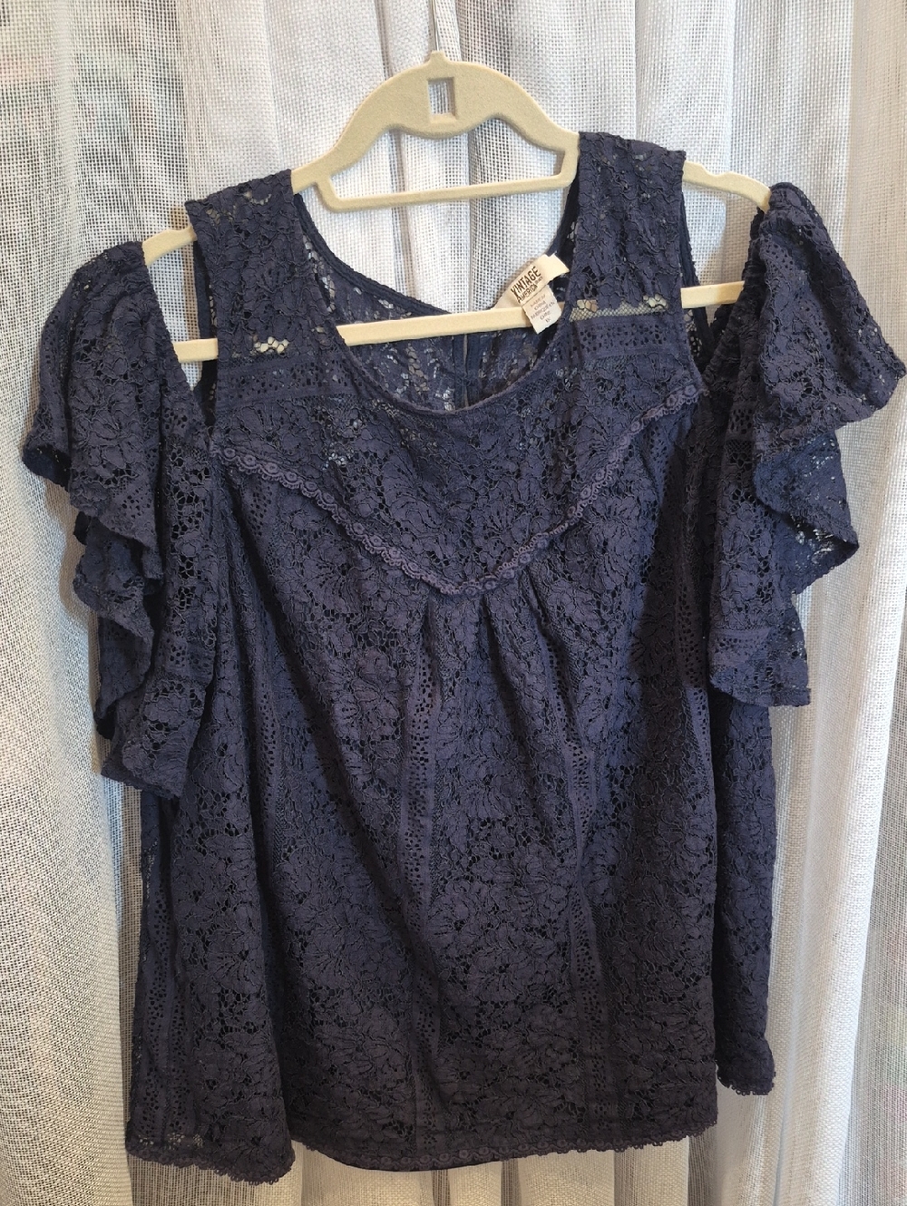 Vintage America Blues Lace Cold-Shoulder Top - Navy